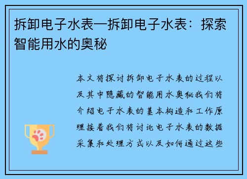拆卸电子水表—拆卸电子水表：探索智能用水的奥秘
